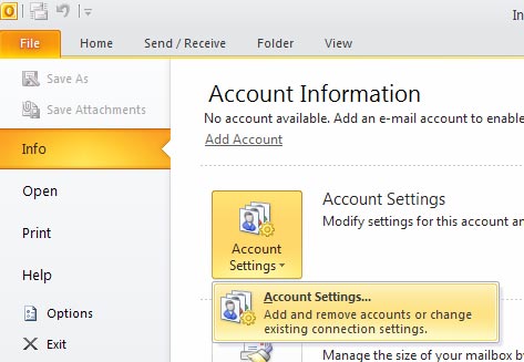 create outlook email account 2010