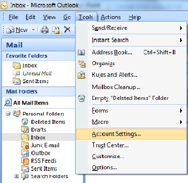 change outlook account settings 2007